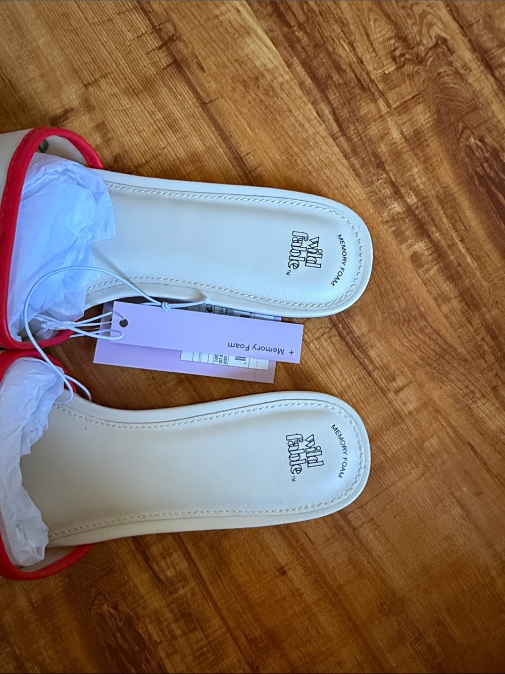 wild fable White Slide Sandals with Red Cherry Embroidery and Red Trim - Picture 6 of 7
